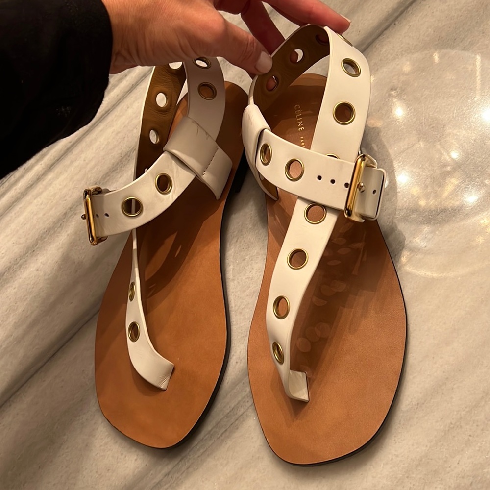 CELINE White Grommet Strap Sandal-100% authentic